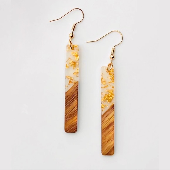 Jewelry - Boho wood and resin earrings with 24k gold flake